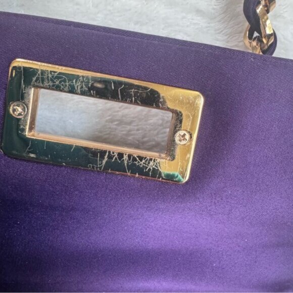 Love Moschino Satin Chain Strap Clothespin Turn Lock Shoulder Bag Purple Gold - Picture 7 of 16